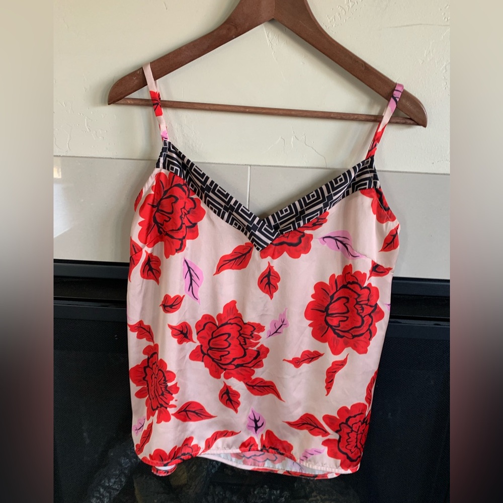 ▶️ Nema Satin Tank Top Womens M Floral Peony Print Cami Y2K Resort Pink EUC - Picture 8 of 12
